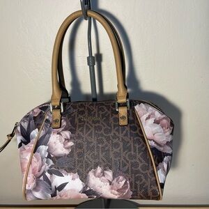 Calvin Klein Monogram with Floral Print Overlay Handbag